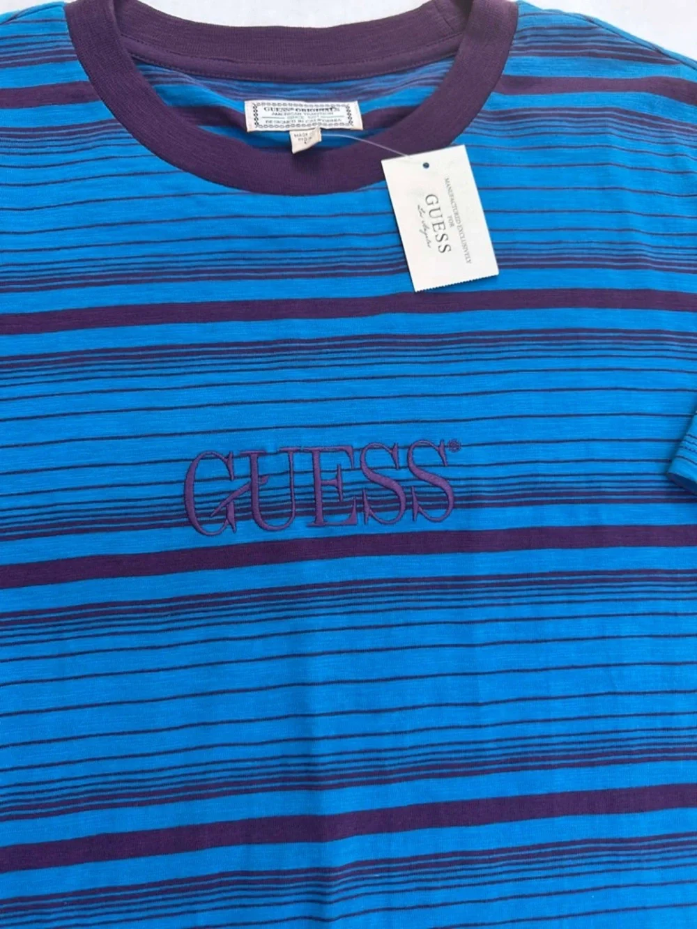 Guess Blue Striped Crewneck Tee with Navy Accents - Picture 3 of 4